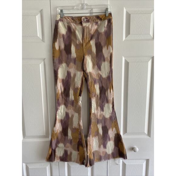 Versona Womens 6 Tan Mauve Bell‎ Bottom Jeans Raw Hem Boho Hippie - Picture 1 of 5